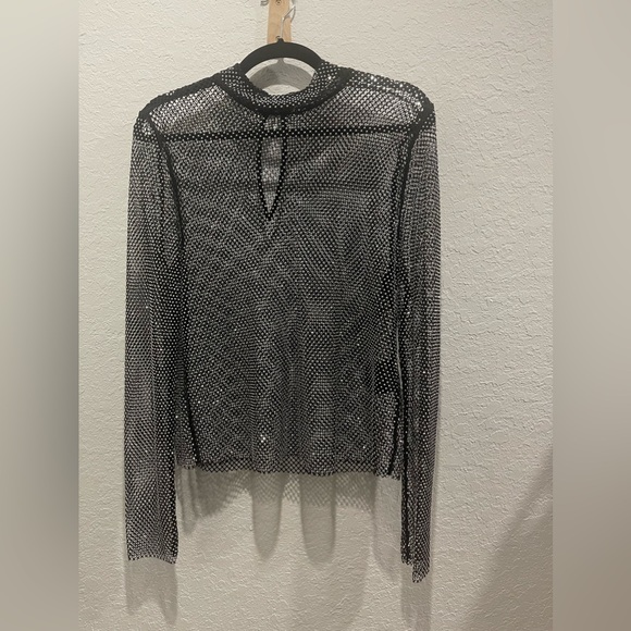 NWOT GESTUZ Yadegz Crystal Embellished Mesh Mock Neck Top - Small - Picture 6 of 12